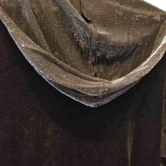 Vintage 90's Black Velour Cardigan Shimmer Hooded Sweatshirt Size M - Picture 5 of 13